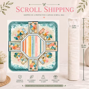 Preppy Beach Club Mahjong Mat, Beach Cabana & Colorful Umbrella Design, Ships Rolled, Non-Slip Mahjong Game Mat, Luxury Mahjong Gift