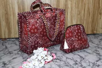 Oversized Bandana Tote Bag With Vintage Paisley Floral Accents - Handmade Beach Bandana Bag Boho Block Print Tote Bag Personalized Tote Bag