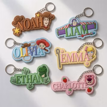 Custom Name Disney Toy Story Embroidered Keychain For Backpack, Personalized Woody Buzz Lightyear Bag Charm, Disneyland Vacation Keychain