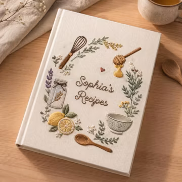 Embroidered Recipe Journal for Home Chef, Custom Name Family Cookbook Recipe Book, Gift for her/him/Mom/Grandma