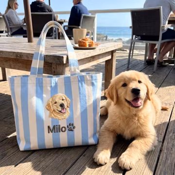 Custom Embroidered Dog Tote, Personalized Pet Portrait Bag, Golden Retriever Stripe Tote, Custom Dog Face Canvas Bag, Dog Mom Gift, Pet Loss