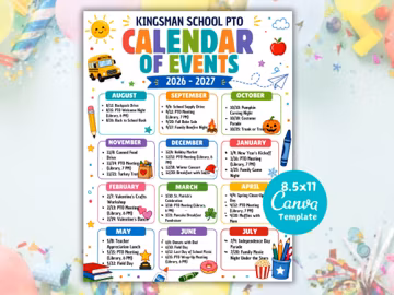 Editable School Event Calendar Flyer, PTA Monthly Calendar, PTO Calendar, School Event Planner, Pto Pta Newsletter Monthly Events Dates