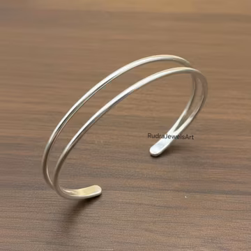 Minimal Silver Open Cuff Bangle Bracelet, Handmade 925 Sterling Silver Adjustable Bangle, Modern Everyday Jewelry Gift For Women