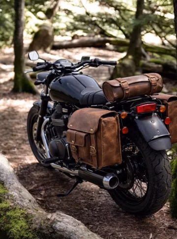 Handmade Brown Leather Motorcycle Saddlebags – Retro Bike Side Bag Set with Tool Pouch