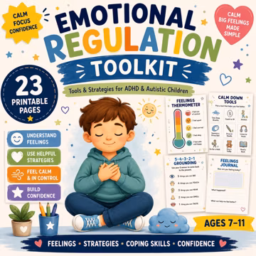 ADHD Emotional Regulation Toolkit for Kids | Calm Down Activities, Coping Skills & Feelings Chart PDF