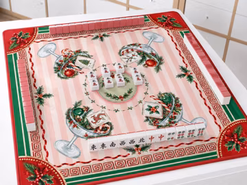 Vintage Christmas Cocktail Mahjong Mat, Festive Holiday Table Decor, Grandmillennial Barware Style