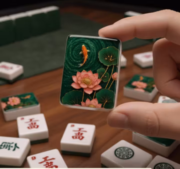 Lotus Koi Mahjong Tile, Artisan Crafted, Unique Custom Mahjong Set, Tabletop Decor Collectible (166 Piece)