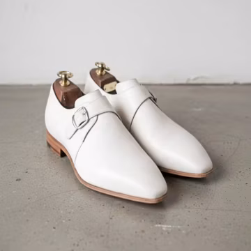 Genuine Leather Monk Strap Formal Dress Shoes, Handmade white custom shoes, gift for him