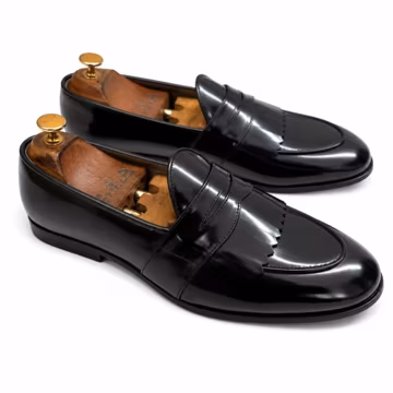 Handmade Black Leather Fringe pure Loafers: Men's Dress Moccasins shoes