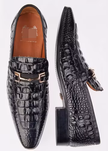 Handmade Black Crocodile Embossed Leather Loafers: Bespoke Men's Shoes!Italian Style Horsebit