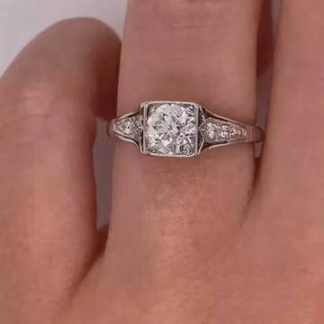 Art Deco Style Round Cut Moissanite Ring, 14K White Gold Finish Filigree Wedding/Engagement Ring
