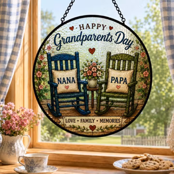 Grandparents Day Suncatcher, Rocking Chair Window Decor, Nana Papa Gift, Love Family Memories Decor, Floral Window Decor, Grandparents Day