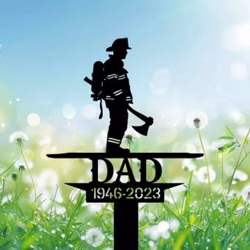 Personalized Firefighter with Fire Axe Standing Grave Marker, Custom Memorial Metal Sign For Hero Dad, Cemetery Tribute Fireman Gift.