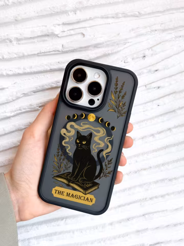 The Magician Tarot Phone Case, Gothic Cat MagSafe Phone Cover for iPhone 17 16 15 Pro Max, Witchy Book Design Samsung S24 FE S25 Ultra Pixel