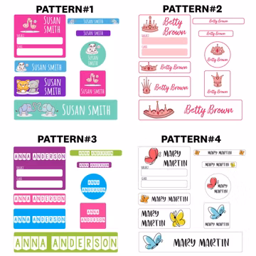 Personalized School Labels: Waterproof Name Stickers, Princess or Animals