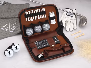 Personalized Golf Gift Set, Engraved Leather Golf Tool Kit & Accessories, Golf Balls and Tees, Custom Golfer Gift