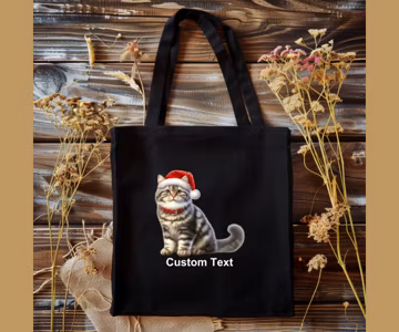 Christmas Cat Tote Bag, Custom Pet Portrait, Animal Lover Gift