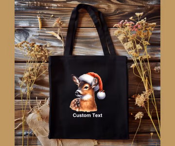 Christmas Deer Tote Bag, Custom Text, Animal Lover Gift