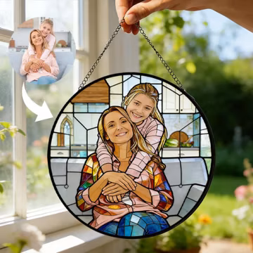 Custom Stained Glass Family Portrait Suncatcher, Personalized Window Hanging from Photo, Family Memory Art,Unique Picture Gift