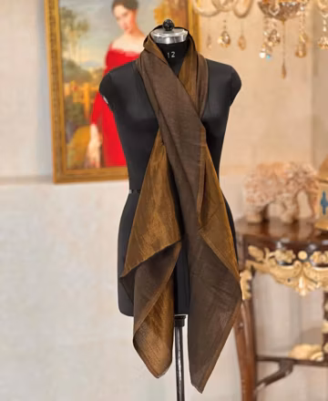 Brown Pashmina Silk Scarf, Reversible Woven Wrap