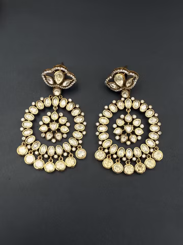 Designer Chandbali Earrings | Kundan, Teardrop, Antique Gold Plated
