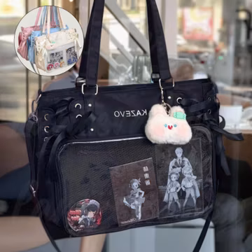 Large Ita Bag With Insert, Clear Window Display, Kawaii Daily Crossbody & Shoulder Bag For Pins, Versatile Commuter Bag, Anime Messenger