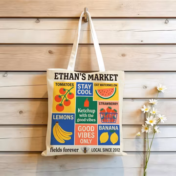 Fruit Tote Bag Farmers Market Tote Bag Tote Bag Gift with Strawberry Blueberry Papaya Tomato Watermelon Lemon Kiwi Banana Cute Grocery Shopp