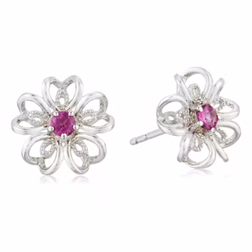 Rhodolite Flower Stud Earrings, 925 Sterling Silver Earrings, 3mm Round Stud Earrings, Vintage Jewelry For Women, Birthstone Stud Earrings.