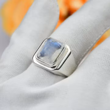 Men's Moonstone 925 Sterling Silver Ring, Handmade Gemstone Ring