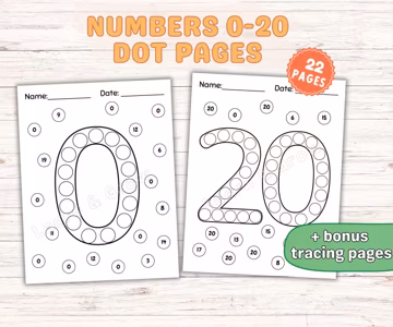 Dot Numbers 0-20 Worksheets: Toddler Preschool Number Recognition Printable (Digital Download)