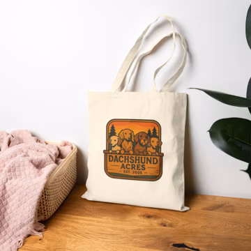 Dachshund Acres Official Emblem Canvas Tote Bag -- Rustic Dog Lover Gift -Eco-Friendly Market Bag - Dachshund Aesthetic -- Natural or Black