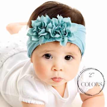 Double Flower Baby Headband, Soft Nylon Newborn Headwrap