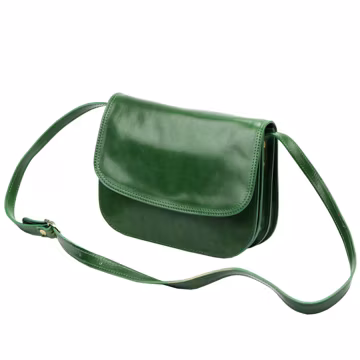 Green Italian Leather Crossbody Bag: Handmade Saddle Style Shoulder Purse