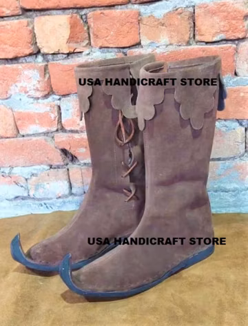 Handcrafted Medieval Elf Boots – Jester Style Shoes with Curled Toe – Costume & LARP Footwear.