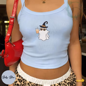 Bella Canvas® Ghost Coffee Tank, Cute Halloween Witch Tank Top, Spooky Iced Coffee Shirt, Fall Ghost Gift