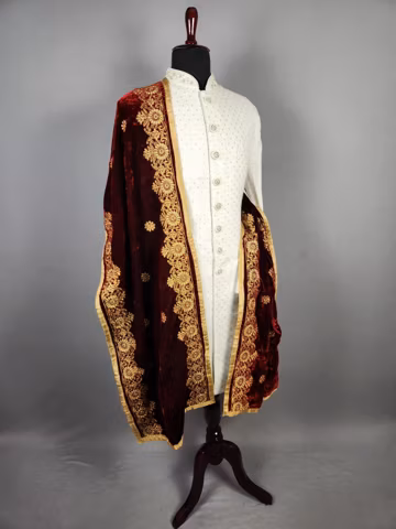 Red Embroidered Wedding Shawl for Groom - Indian Sherwani Dupatta