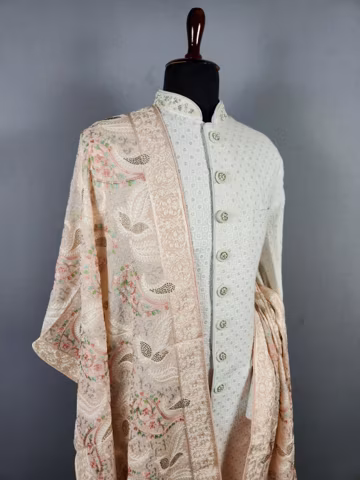 Pink Wedding Shawl for Groom: Embroidered Sherwani Stole