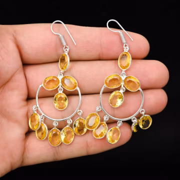 Yellow Citrine Sterling Silver Jhumki Earrings, Handmade