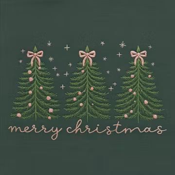 Merry Christmas Tree Embroidery Design, Three Christmas Trees Machine Embroidery File, Holiday Bow Tree Embroidery Pattern for Sweatshirt