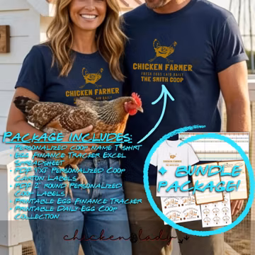 Personalized Chicken Coop Name T-Shirt, Egg Tracker Spreadsheet, Labels (Bundle)