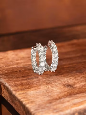 Moissanite Hoop Earrings, Sterling Silver Eternity Huggies, Bridal Jewelry