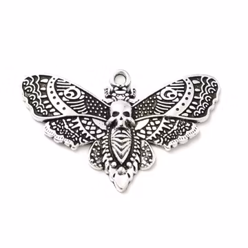 Moth Pendant Skull Charm Death's Head Hawk Nature Jewelry Antiqued Silver Focal Piece 43mm