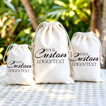 Custom Logo Cotton Drawstring Bags - Personalized Drawstring Pouch - Favour Bags- Printed Corporate Gift - Food Storage - Bulk & Wholesale
