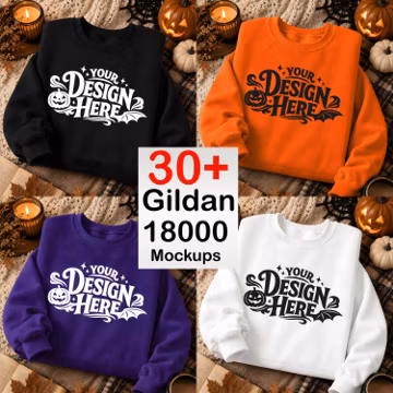 30+ Gildan 18000 Halloween Sweatshirt Mockup Bundle, Folded Crewneck Flat Lay, Fall POD Digital Download