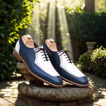 Men's Navy White Leather Spectator Brogue Wingtip Oxfords – Handmade Formal Shoes