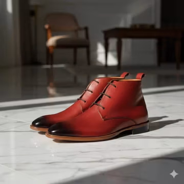 Handmade Men’s Leather Chukka Boots – Classic Burnished Toe Ankle Boots for Formal & Casual Wear