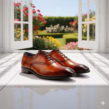 Handmade Burnished Brown Leather Wingtip Oxford Brogues: Men's Formal Dress Shoes
