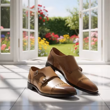 Handmade Cinnamon Leather Double Monk Strap Shoes: Custom Fit