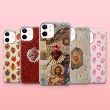Sacred Heart Phone Case Catholic Folk Art Cover for iPhone 16, 15, 14, 13, 12, Samsung S25, S24, S23FE, S22, A16, A55, A25, Pixel 9Pro, 8A