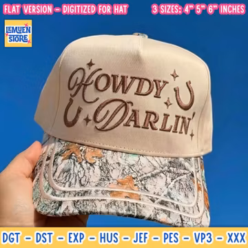 Howdy Darlin Hat Embroidery Design, Western Cowboy Womens Trucker Summer Cap Digital File, Trendy Retro Coastal Cowgirl Pattern, PES DST
